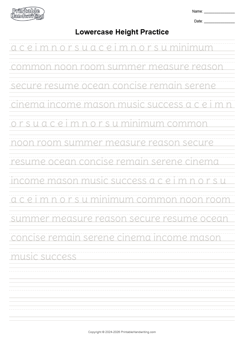 Adult Print Legibility Foundations Pack print and manuscript cover showing make everyday print easier to read by isolating height, open shapes, spacing, and baseline before applying them in complete sentences