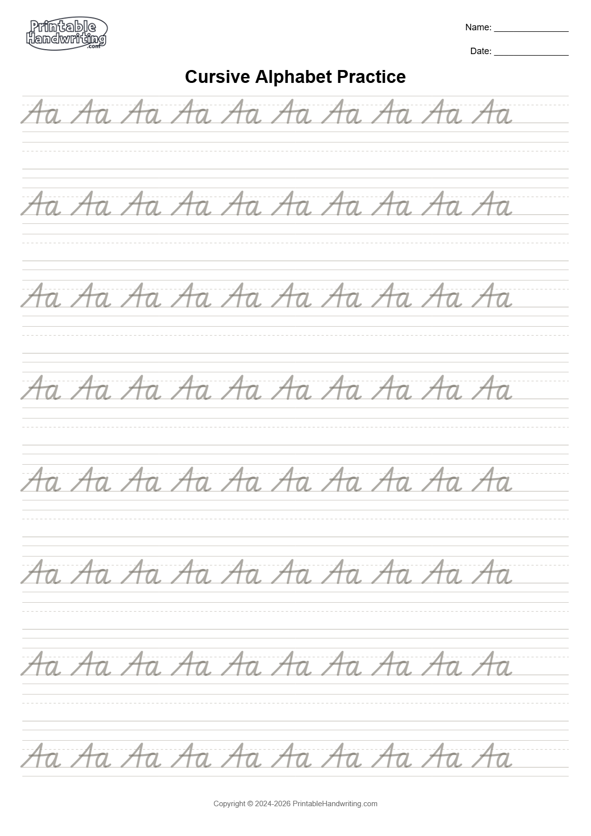 Cursive Alphabet Practice Pack cursive cover showing write a recognizable uppercase and lowercase pair with consistent height and baseline placement, then check it without the model
