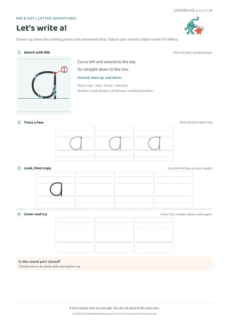Preview of page 1 — lowercase a of Lowercase Alphabet Formation Pack